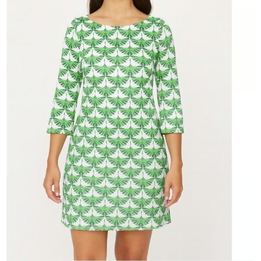 ​C.K. Bradley Green White Geometric Bird Print Shift Dress Women’s Size S Small
